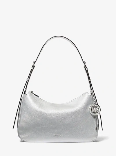 Michael Kors Nolita Medium Metallic Pebbled Leather Convertible Shoulder Bag In Silver