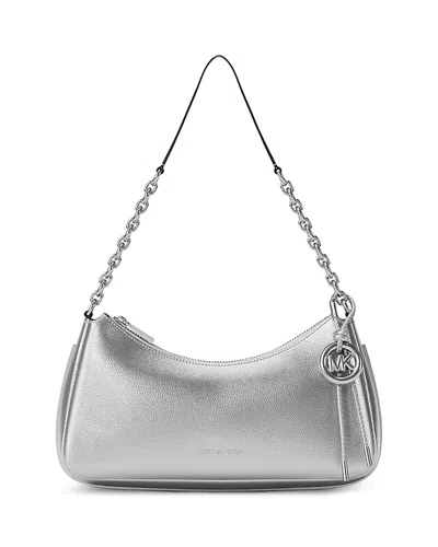 Michael Kors Nolita Medium Metallic Silver Leather Pouchette In Neutral