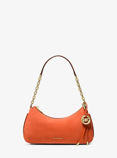 Michael Kors Nolita Medium Nubuck Chain Pochette In Orange
