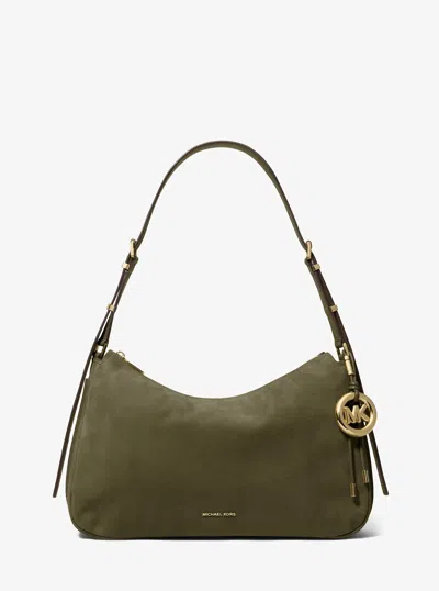 Michael Kors Nolita Medium Nubuck Shoulder Bag In Green