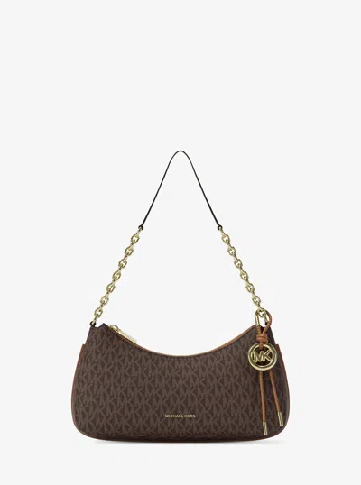 Michael Kors Nolita Medium Signature Logo Chain Pochette In Brown