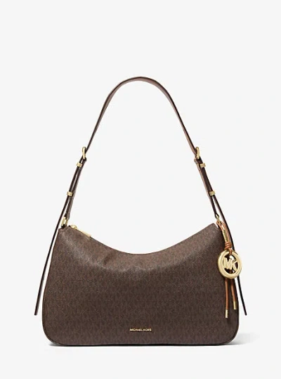 Michael Kors Nolita Medium Signature Logo Shoulder Bag In Brown
