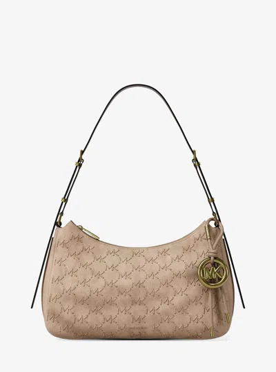Michael Kors Nolita Medium Whipstitched Logo Leather Shoulder Bag In Brown