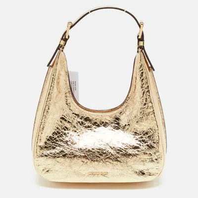 Pre-owned Michael Kors Nolita Small Gold Crinkled Patent Leather Hobo