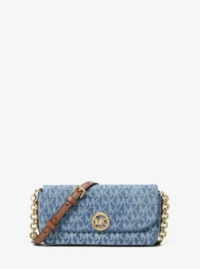 Michael Kors Nolita Small Logo Jacquard Denim Crossbody Bag In Blue