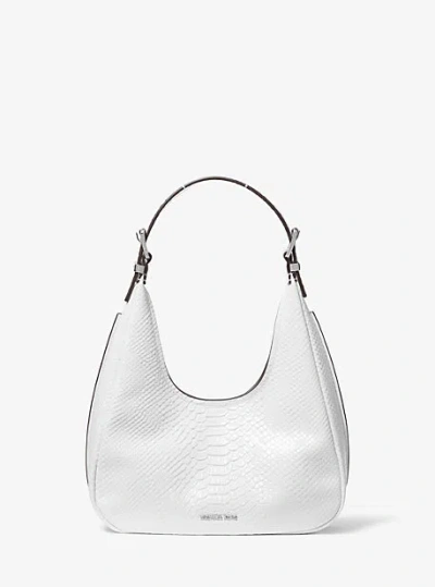 Michael Kors Nolita Small Snake Embossed Leather Hobo Shoulder Bag In White