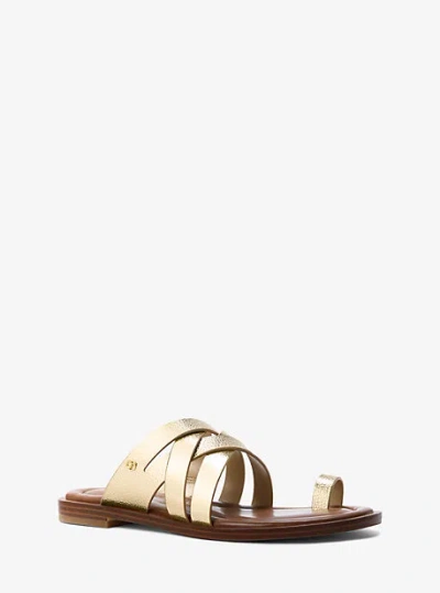 Michael Kors Nora Metallic Pebbled Leather Sandal In Gold