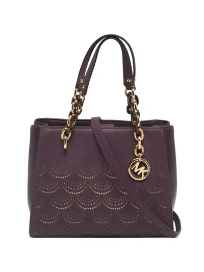 Pre-owned Michael Kors North South Sofia Tote Bag In Purple