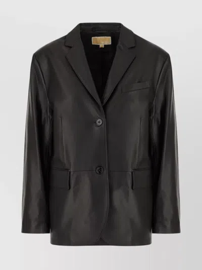 Michael Kors Notched Lapels Nappa Leather Jacket In Black