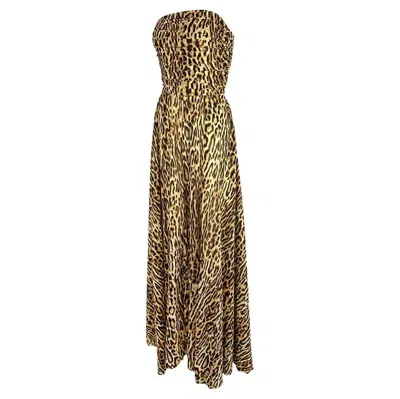 Pre-owned Michael Kors Nwt F/w 2004 Celine By  Runway Strapless Leopard Print Silk Gown In Brown