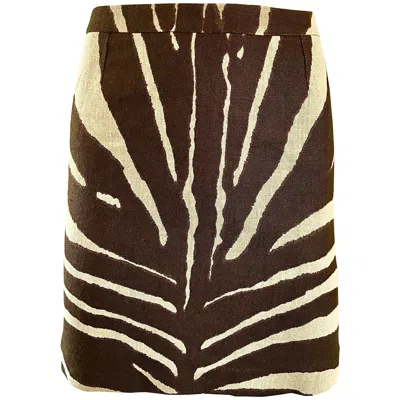 Pre-owned Michael Kors Nwt  Collection Size 4 Brown + Ivory Zebra Print Linen Mini Skirt In White