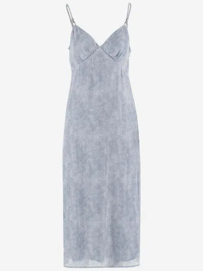 Michael Kors Nylon Midi Dress With Floral Print In Clear Blue