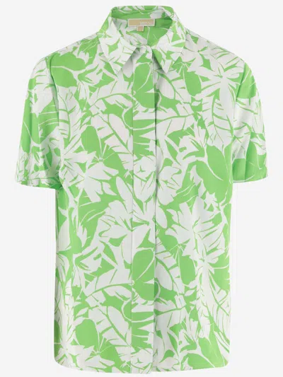 Michael Kors Nylon Shirt With Floral Pattern In Green Apple