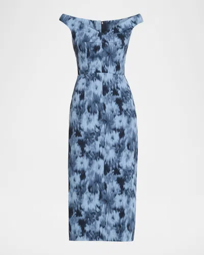 Michael Kors Off-shoulder Column Midi Dress In Blue