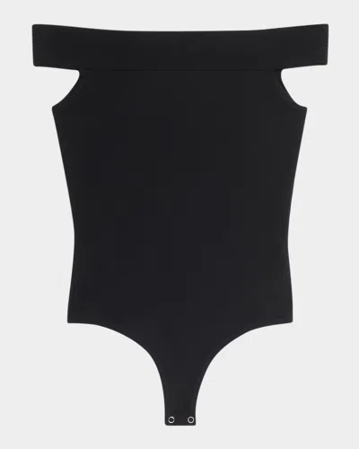 Michael Kors Off-the-shoulder Superfine Merino Knit Bodysuit In Black
