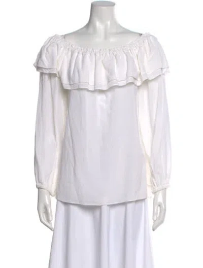 Pre-owned Michael Kors Off-the-shoulder Long Sleeve Blouse In White