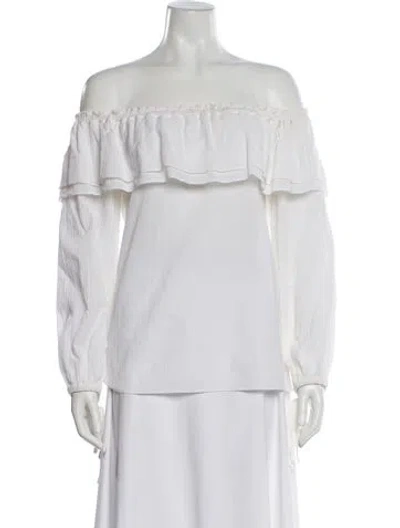 Pre-owned Michael Kors Off-the-shoulder Long Sleeve Blouse In White