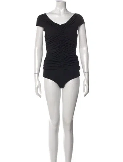 Pre-owned Michael Kors Off-the-shoulder Short Sleeve Bodysuit In Black