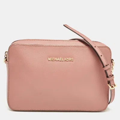 Michael Kors Old Rose Leather Large East West Jet Set Crossbody Bag In Pink