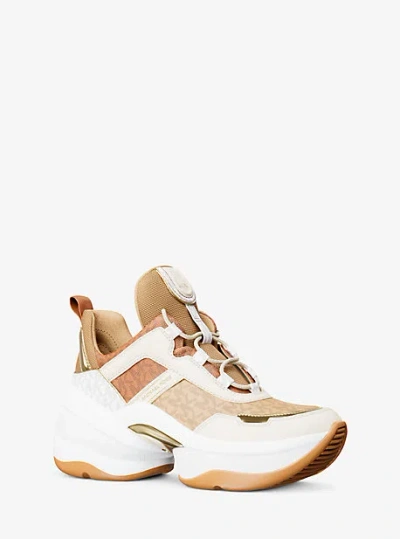 Michael Kors Olympia Mixed-media Trainer In Cream