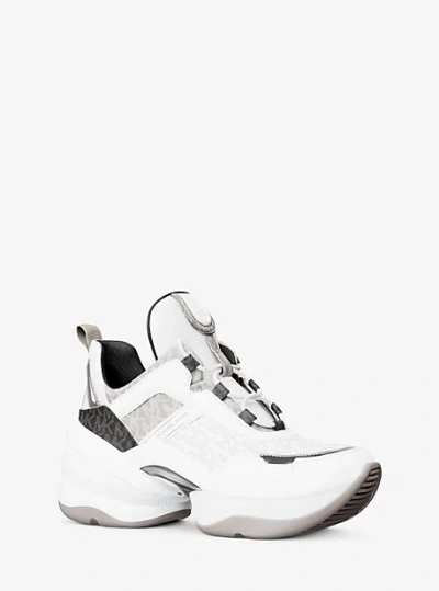 Michael Kors Olympia Mixed-media Trainer In Grey