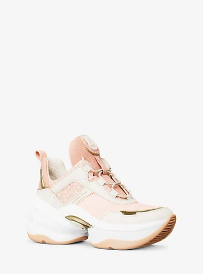 Michael Kors Olympia Mixed-media Trainer In Pink