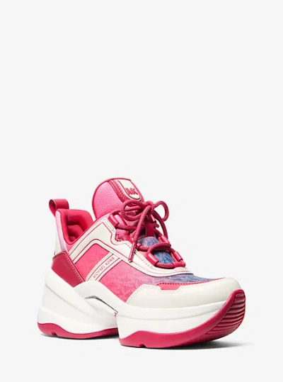 Michael Kors Olympia Ombré Signature Logo Trainer In Red