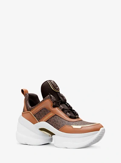 Michael Kors Olympia Signature Logo Trainer In Brown