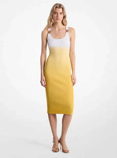 Michael Kors Ombré Ribbed Stretch Viscose Dress In Yellow