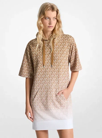 Michael Kors Ombré Signature Logo Cotton Terry Hoodie Dress In Natural