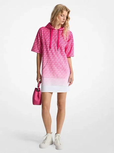 Michael Kors Ombré Signature Logo Cotton Terry Hoodie Dress In Pink