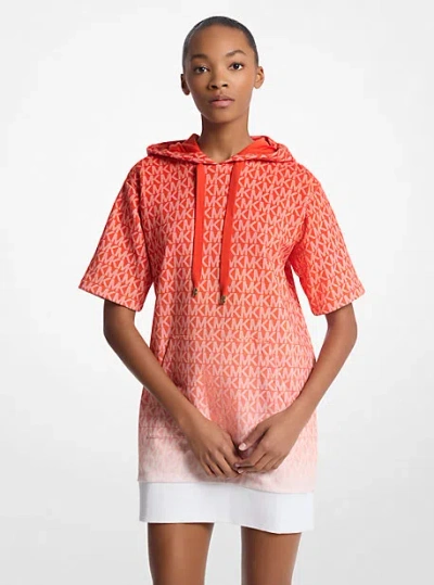 Michael Kors Ombré Signature Logo Cotton Terry Hoodie Dress In Red