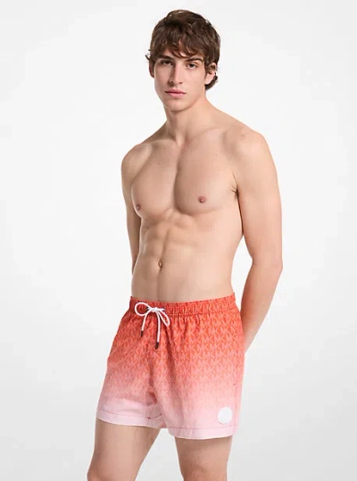 Michael Kors Ombré Signature Logo Swim Trunks In Red