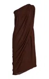 Michael Kors One-shoulder Georgette Jersey Midi Dress In Brown