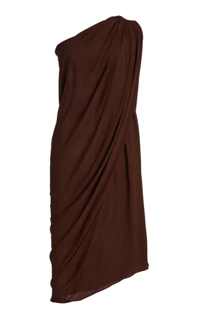 Michael Kors One-shoulder Georgette Jersey Midi Dress In Brown