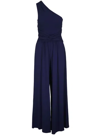 Michael Kors Collection One-shoulder Knot Detail Jersey Jumpsuit In Maritime
