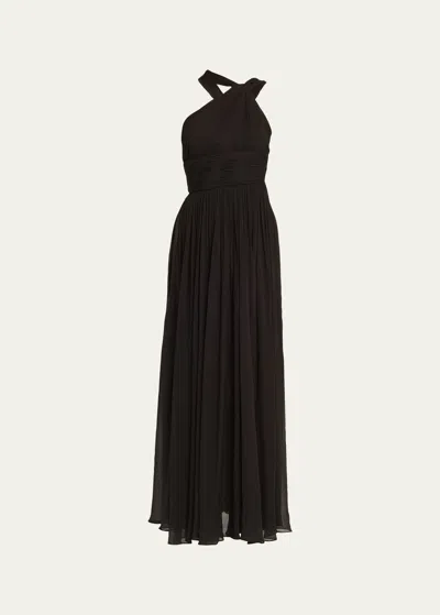 Michael Kors One-shoulder Maxi Silk Goddess Gown In Black
