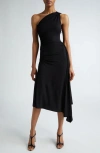 Michael Kors One-shoulder Ruched Jersey Midi Dress In Black
