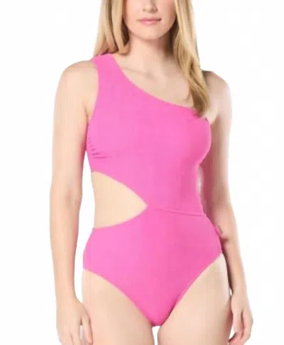 Michael Kors One Shoulder Side Cutout Swimsuit In Pink