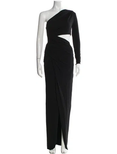 Pre-owned Michael Kors One-shoulder Long Dress In Black