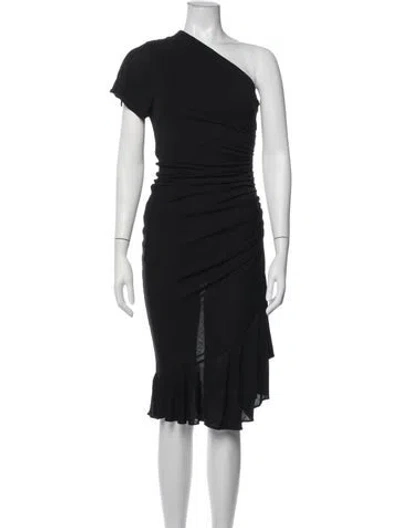 Pre-owned Michael Kors One-shoulder Midi Length Dress In Black