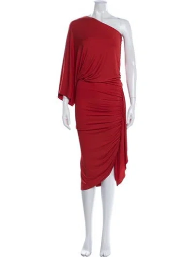 Pre-owned Michael Kors One-shoulder Midi Length Dress In Red