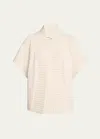 Michael Kors Sequined Short Sleeve Button Up Top In Optic Whit