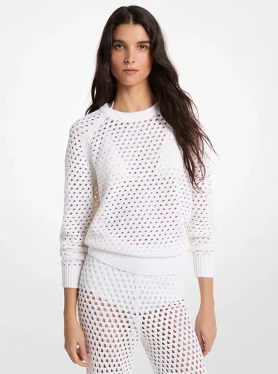 Michael Kors Open-knit Stretch Cotton Sweater In White