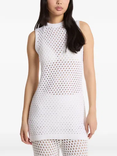 Michael Kors Open-knit Stretch-cotton Tank Dress In White