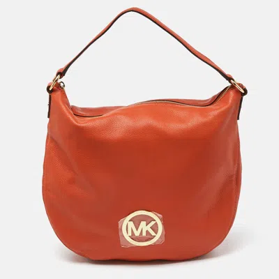 Pre-owned Michael Kors Orange Leather Logo Zip Hobo