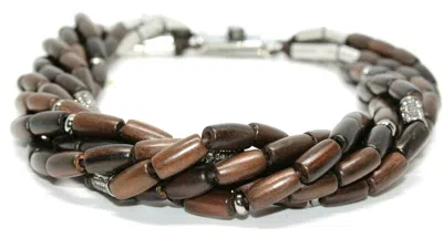 Pre-owned Michael Kors Original Leather Safari Glam Diamond Necklace; Wood/ Silver