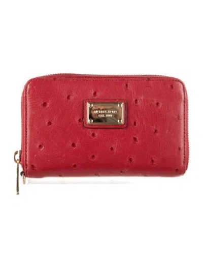 Pre-owned Michael Kors Ostrich Card Holder In Red
