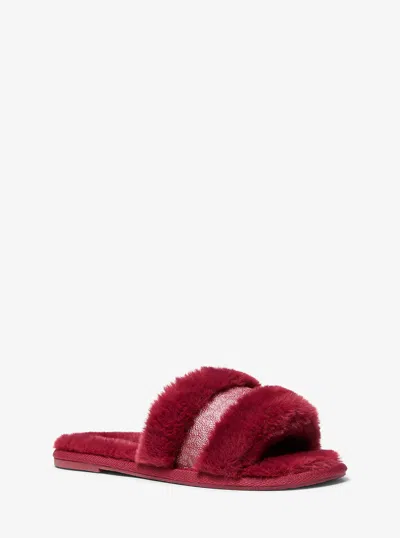 Michael Kors Outlet Alexis Faux Fur And Metallic Signature Logo Slide Sandal In Red