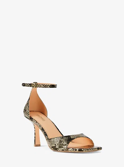 Michael Kors Outlet Amali Metallic Snake Embossed Sandal In Gold